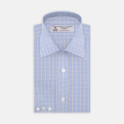 Blue and White Bold Check Shirt with T&A Collar and 3-Button Cuffs Image 2