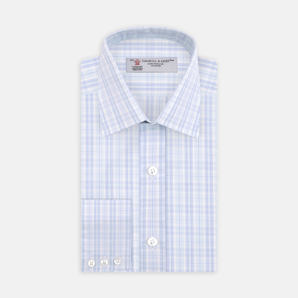 Blue and Green Business Plaid Check Shirt with Classic T&A Collar and 3-Button Cuffs
