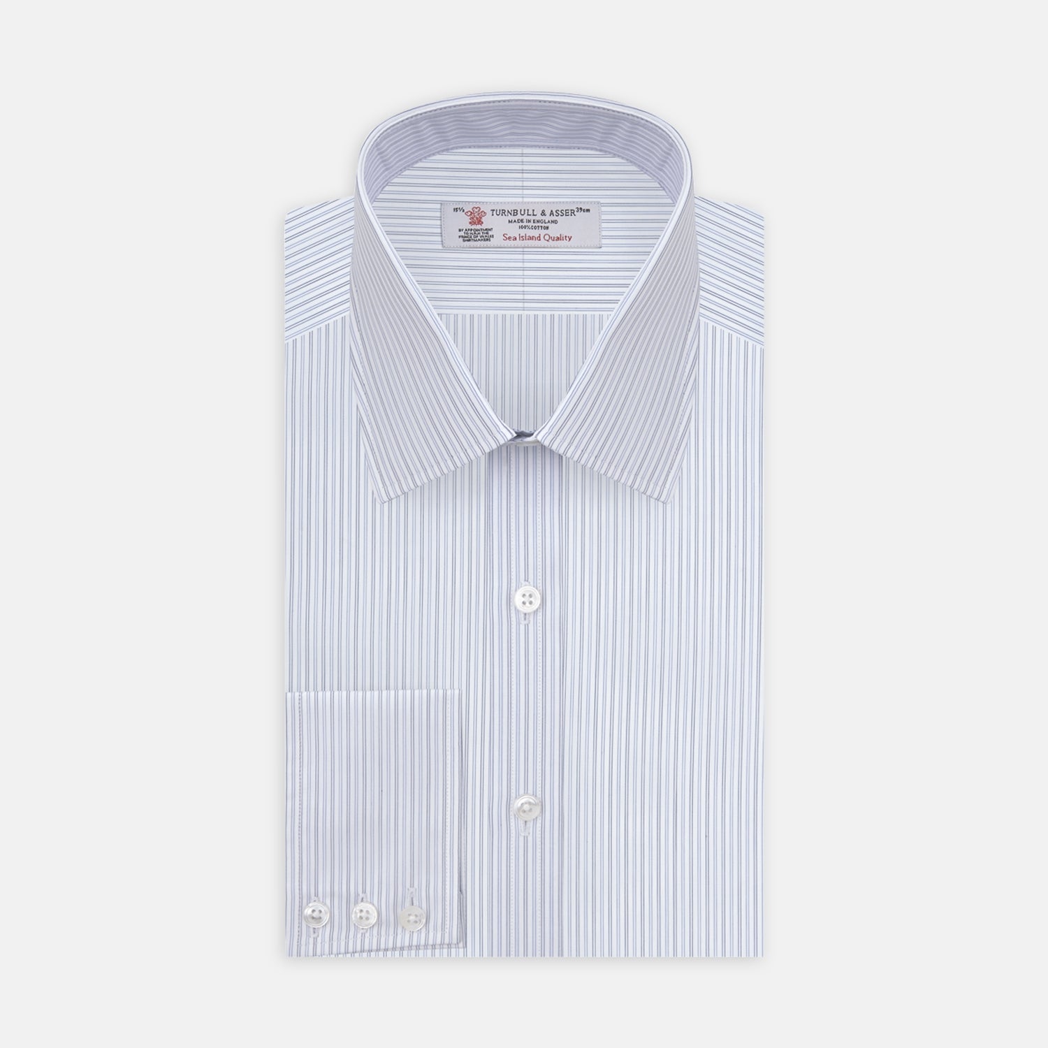 Image 1 of product Light Blue Double Stripe Sea Island Quality Cotton Shirt with T&A Collar and 3-Button Cuffs