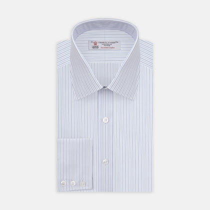 Light Blue Double Stripe Sea Island Quality Cotton Shirt with T&A Collar and 3-Button Cuffs