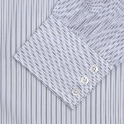 Light Blue Double Stripe Sea Island Quality Cotton Shirt with T&A Collar and 3-Button Cuffs