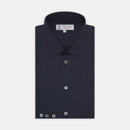 Navy Cashmere Blend Shirt with T&A Collar and 3-Button Cuffs