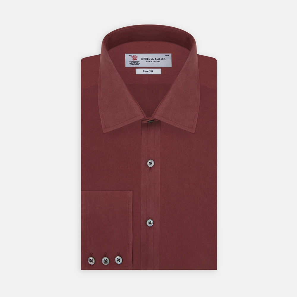 Burgundy Silk Shirt with T&A Collar and 3-Button Cuffs