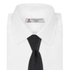 View 2 of product The Black Paisley Silk Tie by Turnbull & Asser features an elegant swirling paisley design with a subtle sheen—an all-black statement accessory photographed rolled up on a white background.