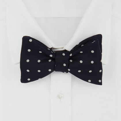 Winston Navy and White Spot Silk Bow Tie