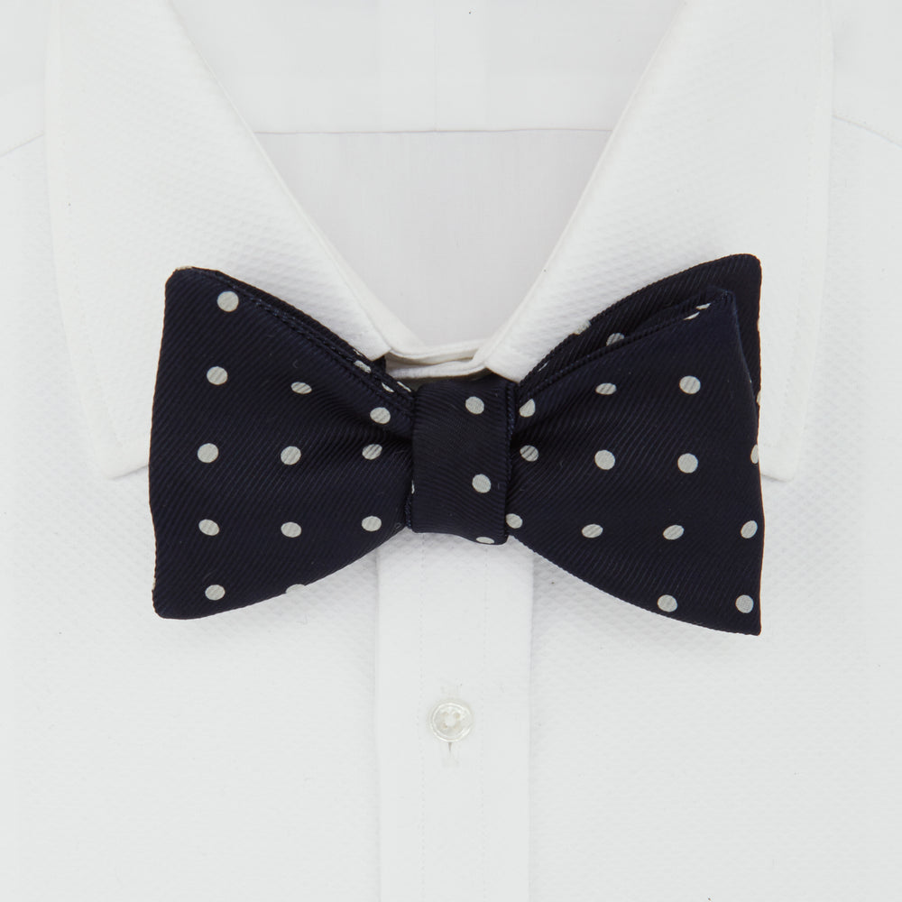 The Churchill Navy and White Spot Silk Bow Tie
