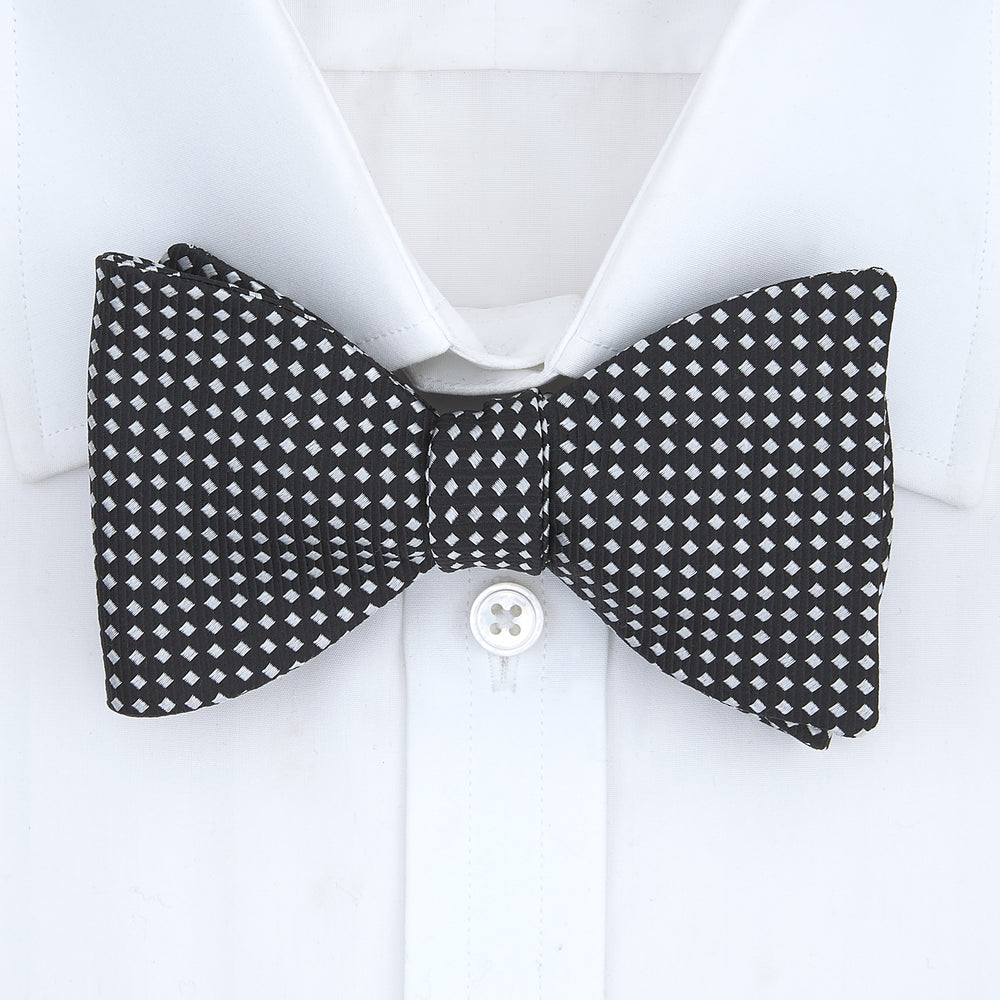 Diamond Black and White Silk Bow Tie