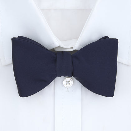 Navy Satin Silk Bow Tie