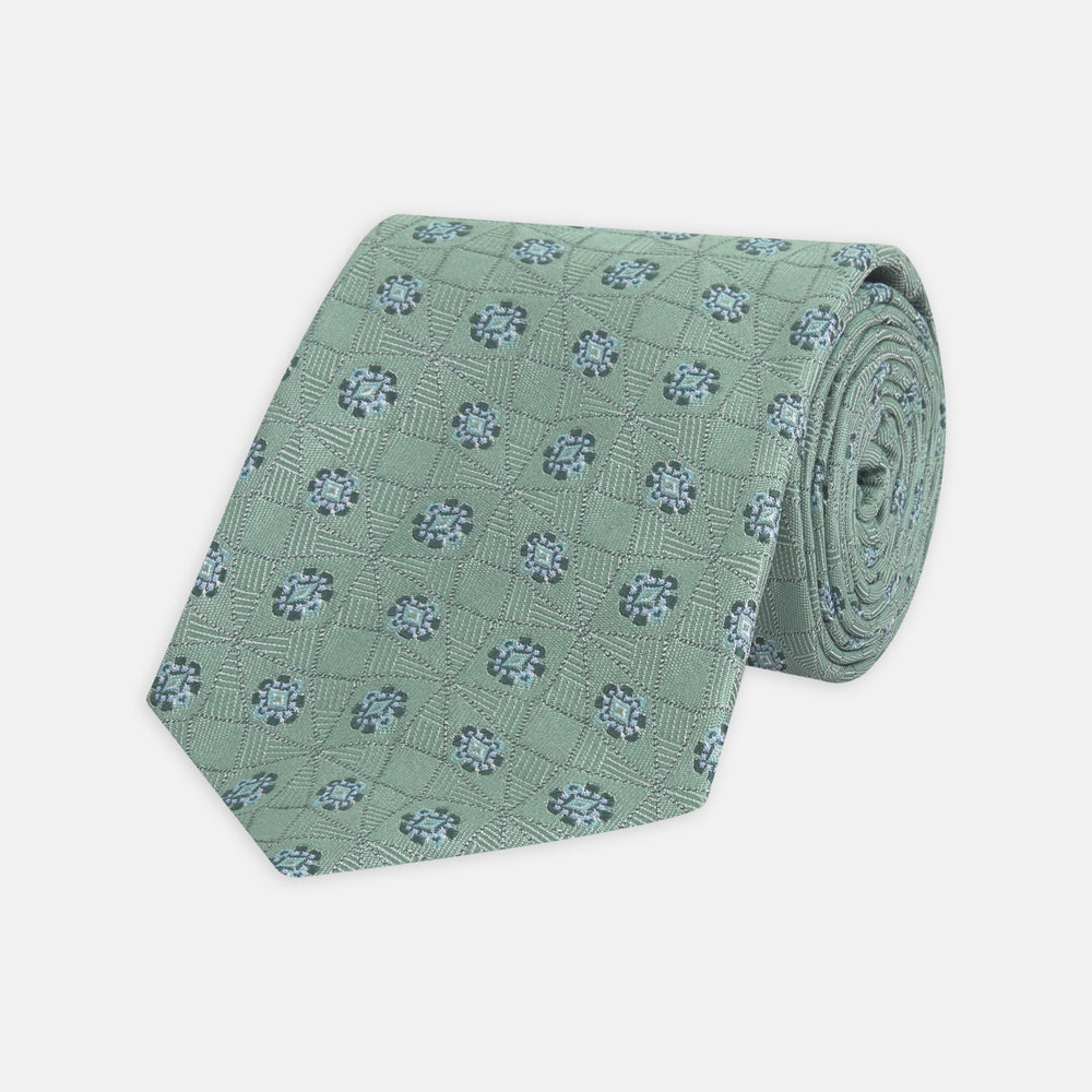 Green Star Flowers Silk Tie