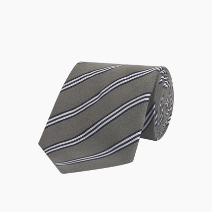 Grey Diagonal Stripe Cotton and Silk Tie Image 4