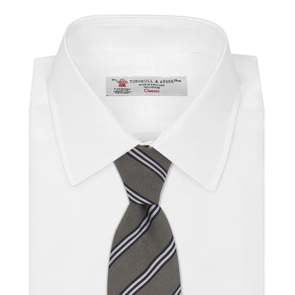 Grey Diagonal Stripe Cotton and Silk Tie