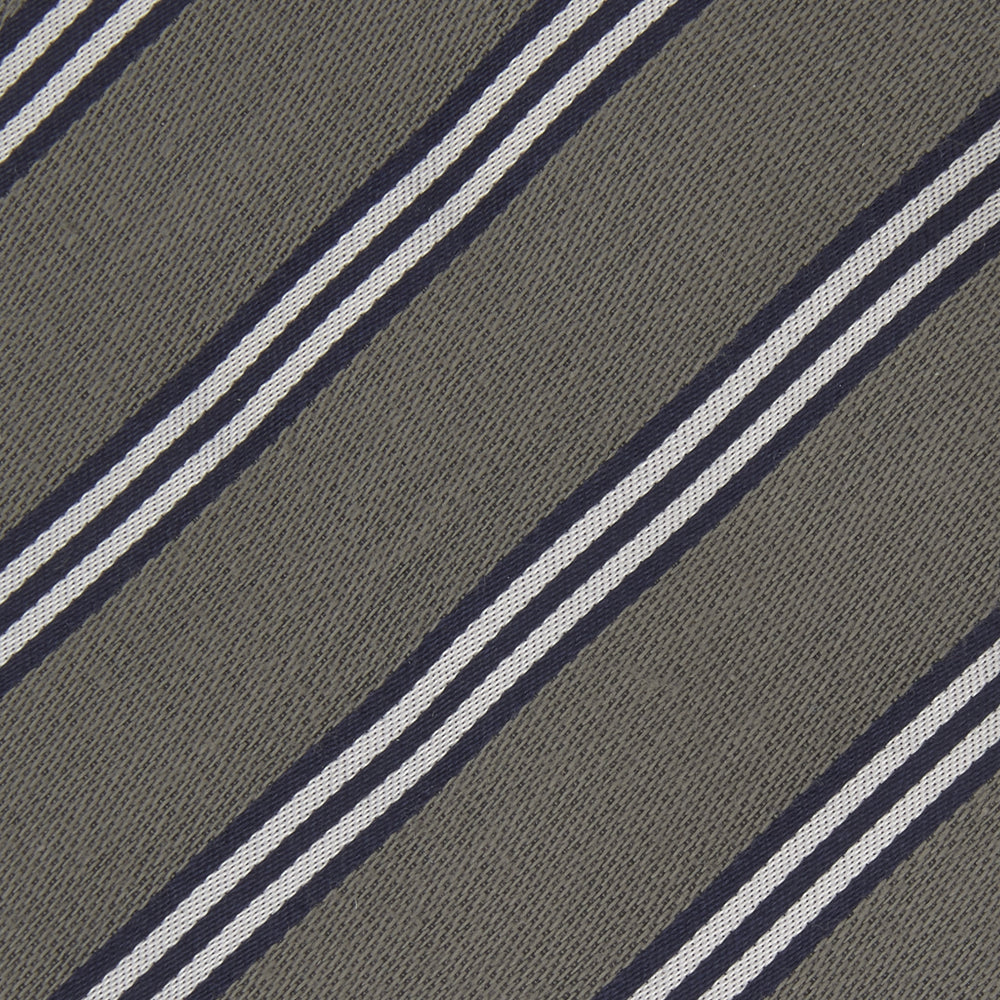 Grey Diagonal Stripe Cotton and Silk Tie