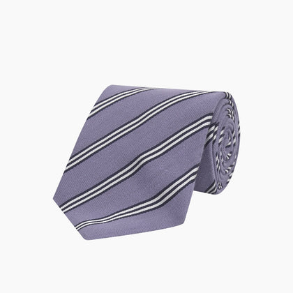Lilac Diagonal Stripe Cotton and Silk Tie Image 4