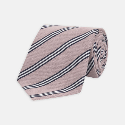 Pastel Pink Diagonal Stripe Cotton and Silk Tie
