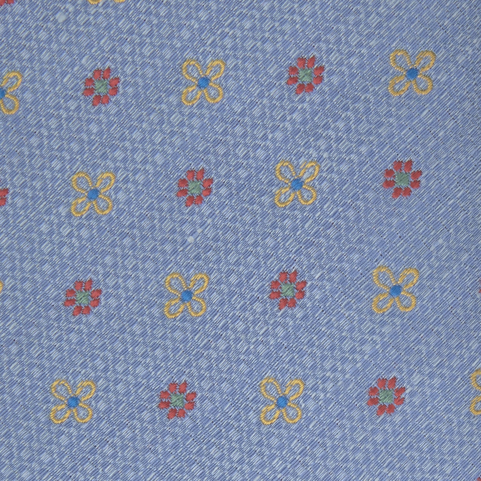 Sky Blue Floral Silk and Linen Blend Tie