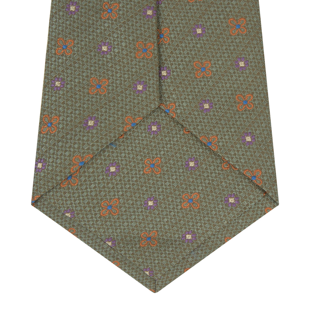 Pistachio Green Floral Silk and Linen Blend Tie