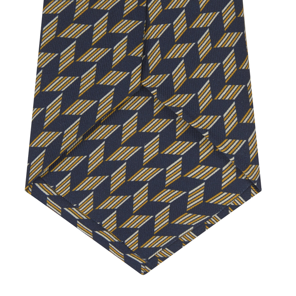 Blue and Gold Arrow Printed Silk Tie