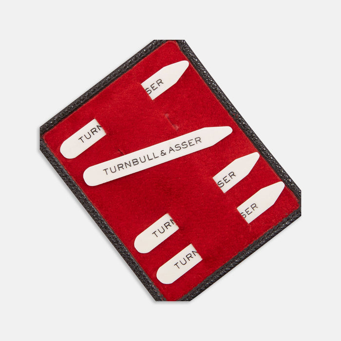 Bone Collar Stays in Black Leather Lined Red Suede Tray Image 2