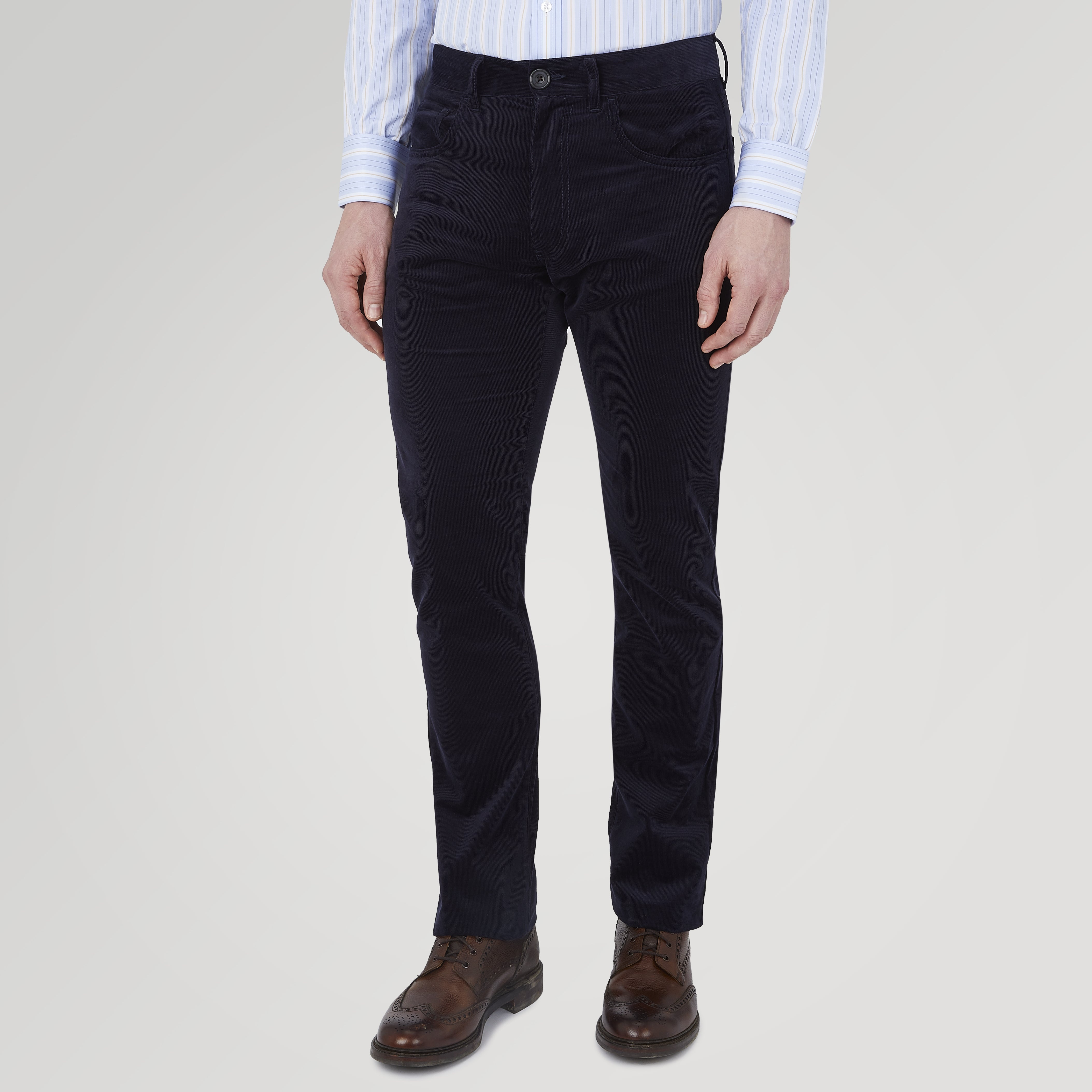 Image 2 of product Navy Cotton Cashmere Corduroy 5-Pocket Trousers
