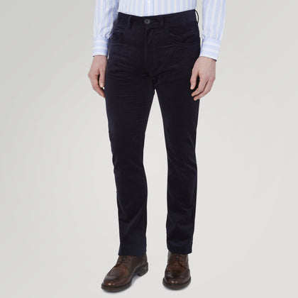 Navy Cotton Cashmere Corduroy 5-Pocket Trousers