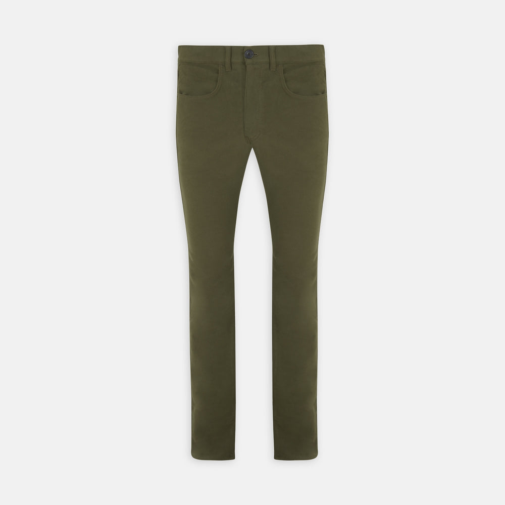 Hanley Dark Olive Moleskin 5-Pocket Trousers