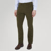 View 2 of product The Hanley Dark Olive Moleskin 5-Pocket Trousers by Turnbull & Asser are slim-fit casual trousers with front and back pockets, button closure, and belt loops, shown flat on a white background.