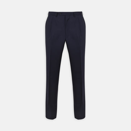 Navy Worsted Wool Pleated Formal Trousers