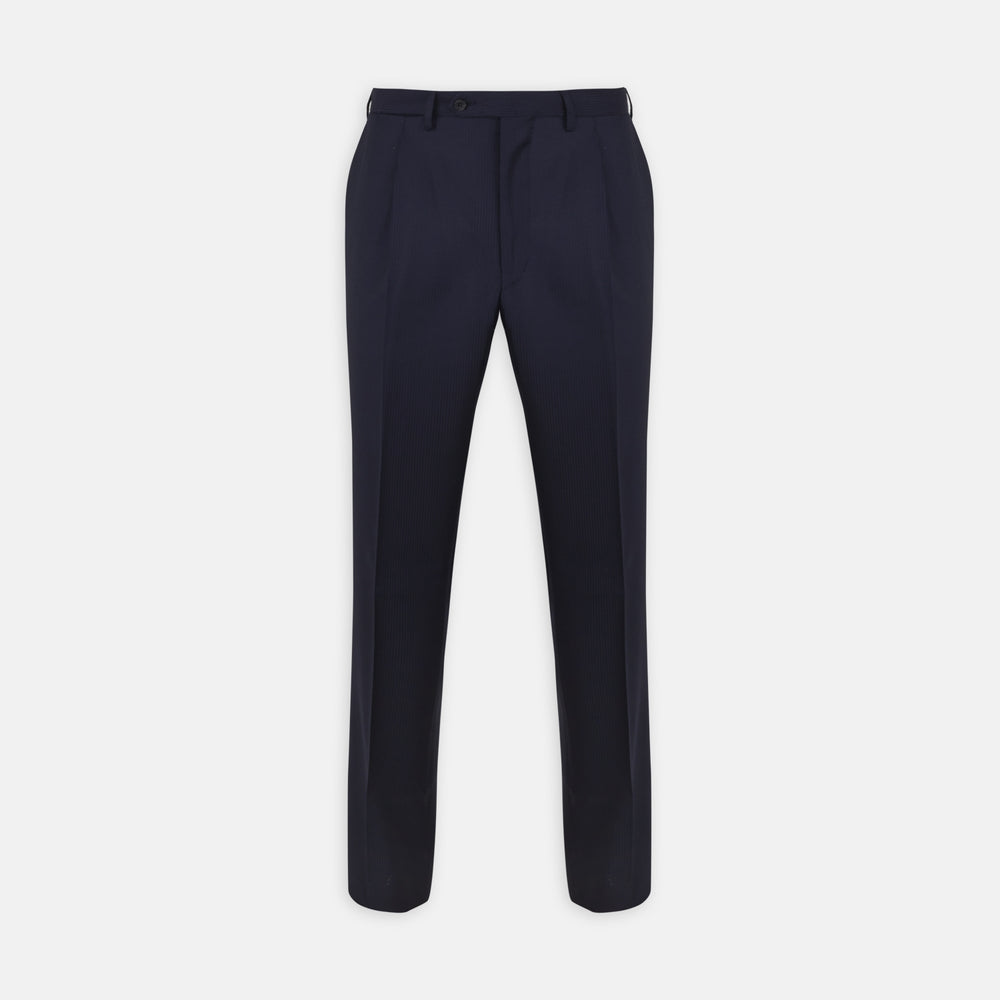 Navy Worsted Wool Pleated Formal Trousers