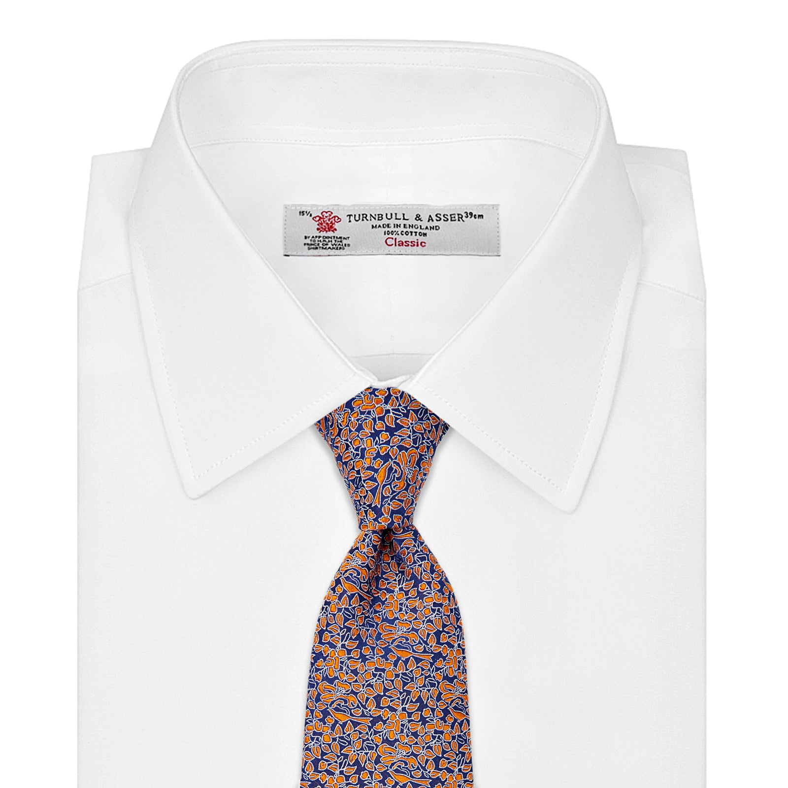 Floral Birds Orange and Navy Silk Tie