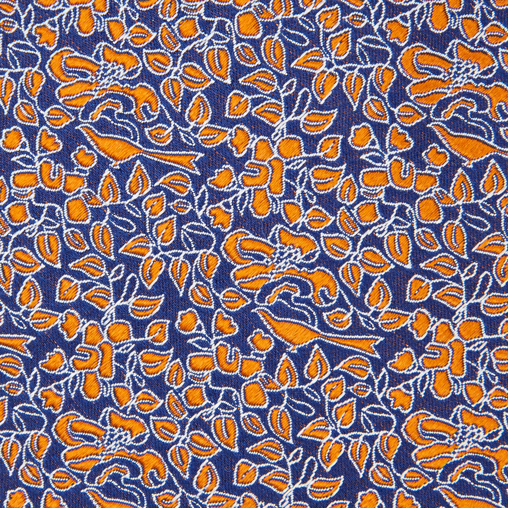 Floral Birds Orange and Navy Silk Tie
