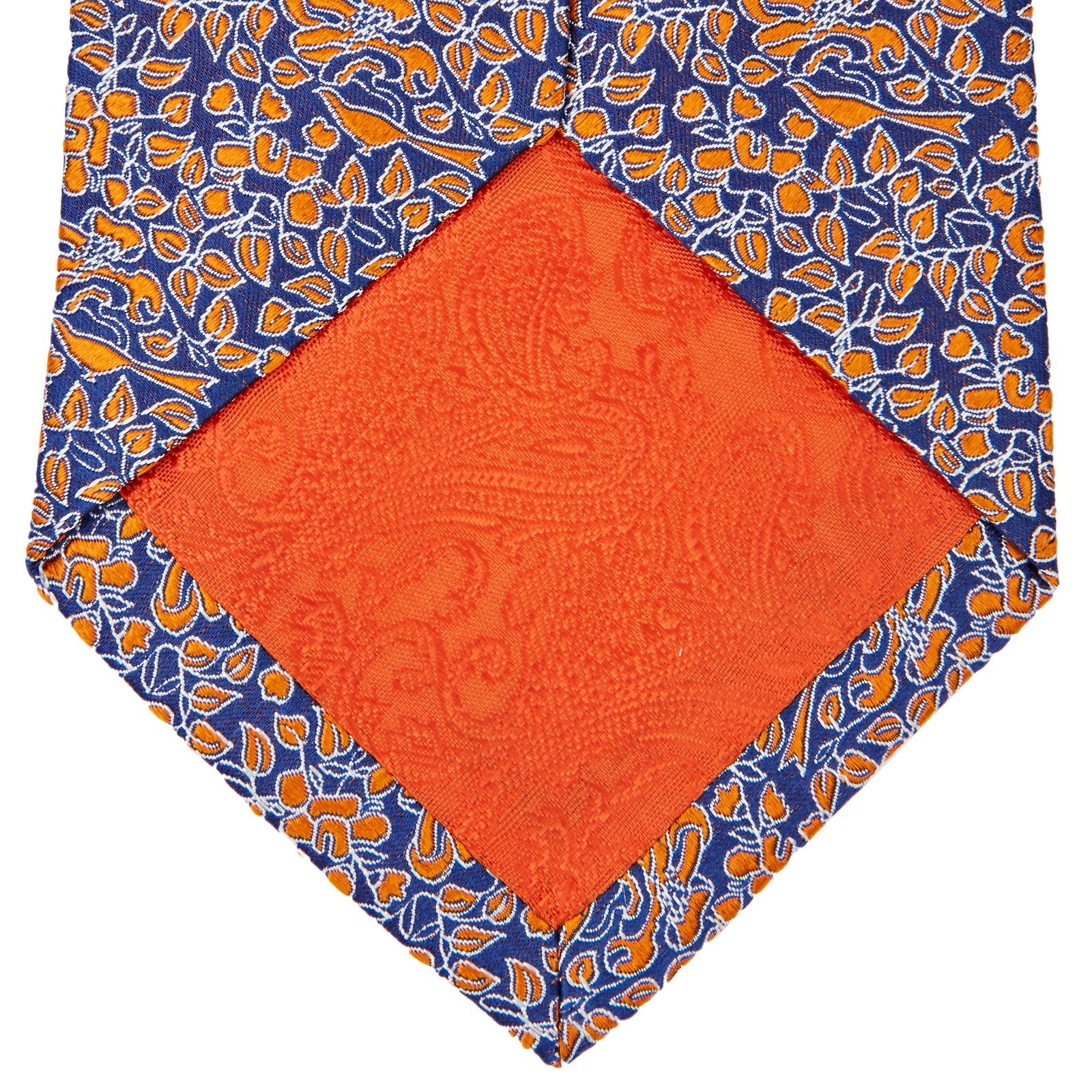 Floral Birds Orange and Navy Silk Tie