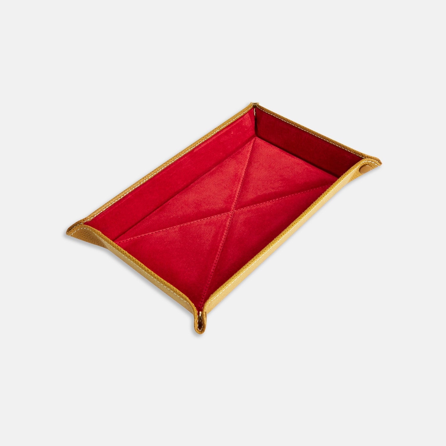 View 1 of product The Turnbull & Asser Yellow and Red Rectangular Leather Travel Tray, featuring raised corners and gold edges, is perfect for organizing small accessories and is shown on a plain white background.