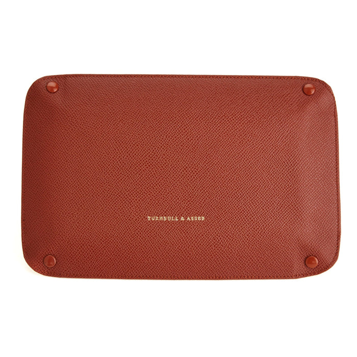 Brown and Yellow Rectangular Leather Travel Tray Image 1