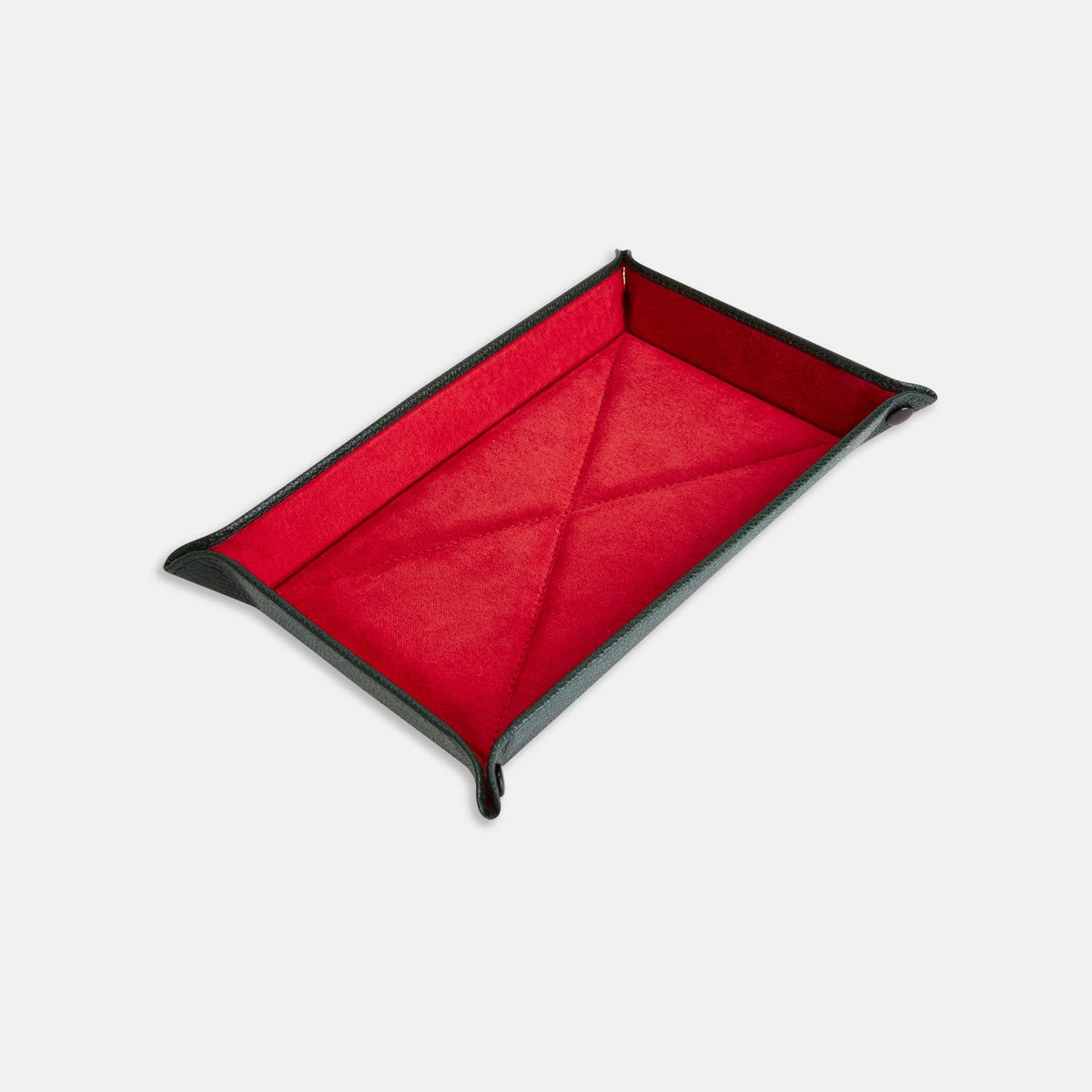 Dark Green Red Rectangular Leather Travel Tray