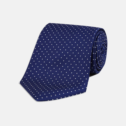 Blue and White Small Spot Printed Silk Tie