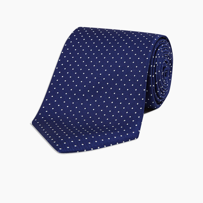 Blue and White Small Spot Printed Silk Tie Image 4
