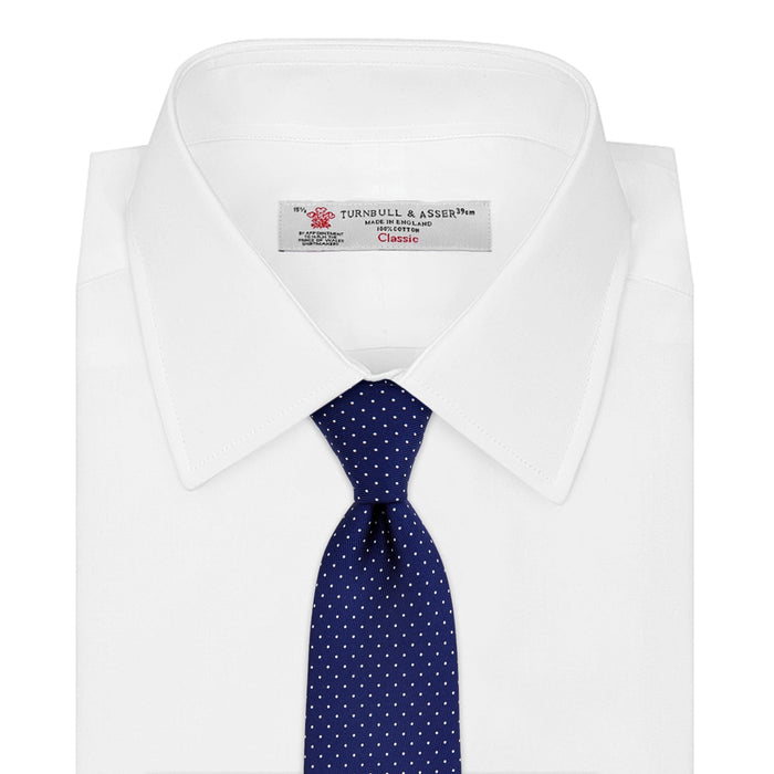 Blue and White Small Spot Printed Silk Tie Image 1