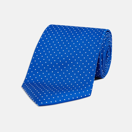 Royal Blue and White Small Spot Printed Silk Tie