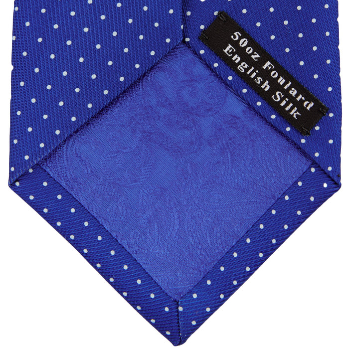 Slim Royal Blue and White Small Spot Printed Silk Tie Image 3