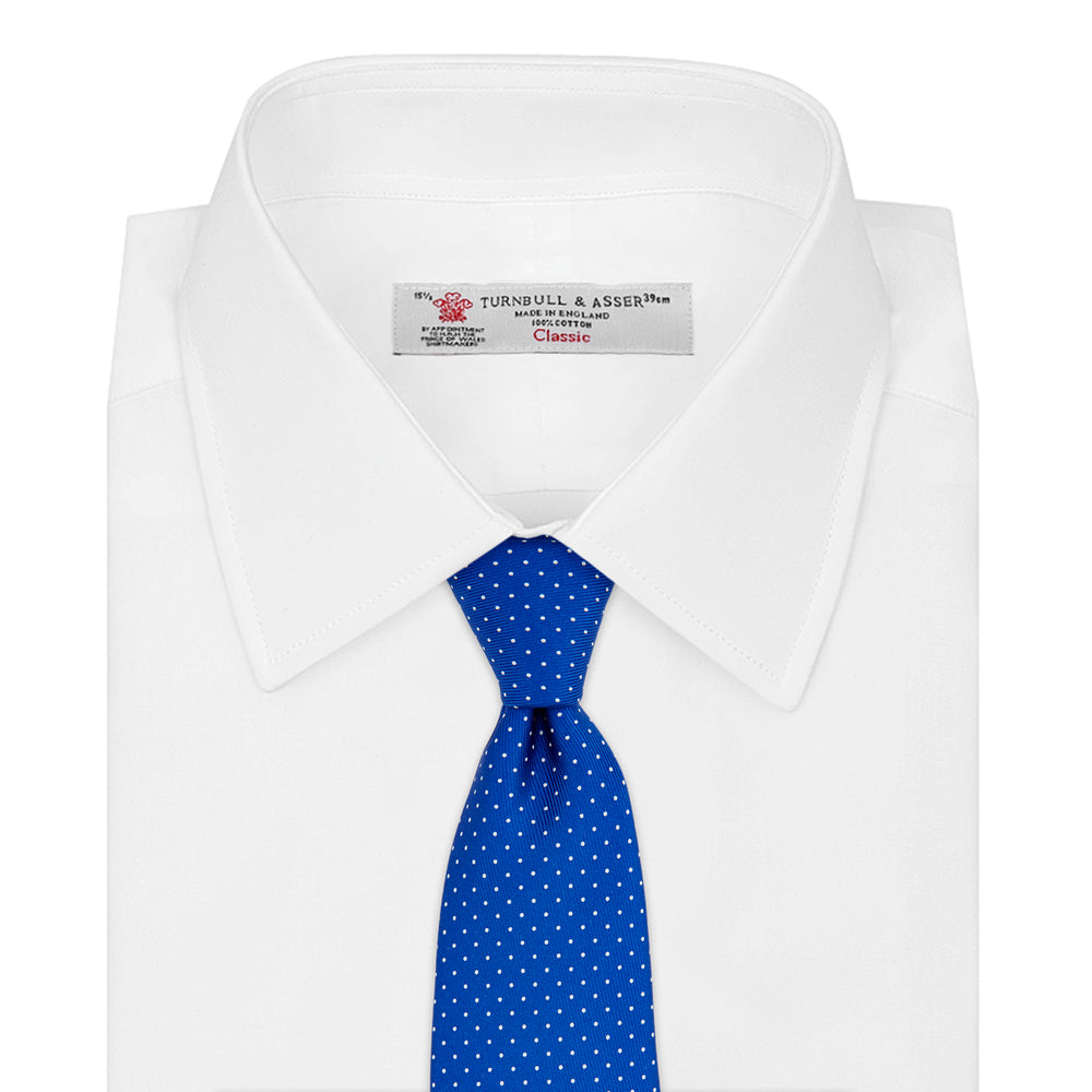 Royal Blue and White Small Spot Printed Silk Tie