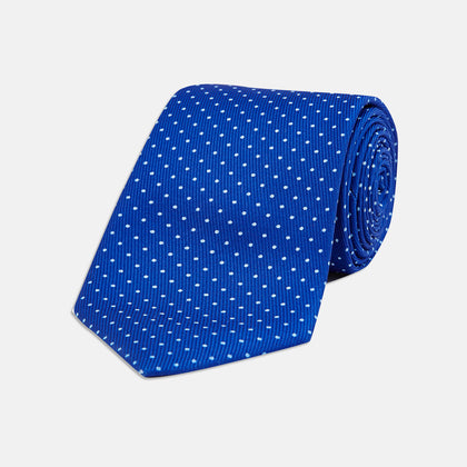 Slim Royal Blue and White Small Spot Printed Silk Tie