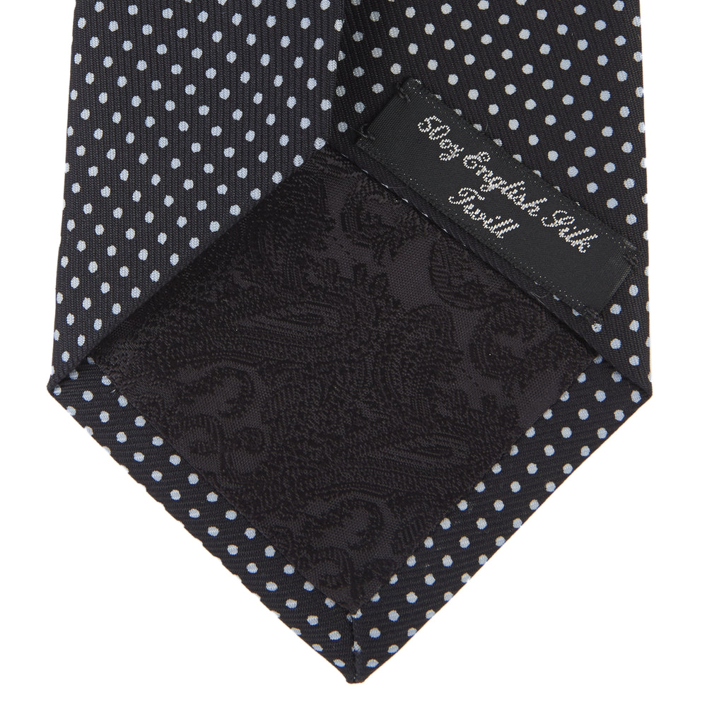 Slim Black and White Small Spot Printed Silk Tie