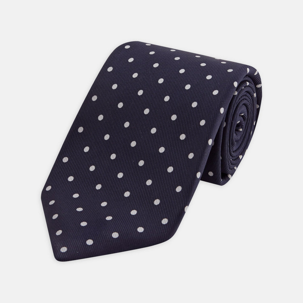 Seven-Fold Navy Churchill Spot Silk Tie