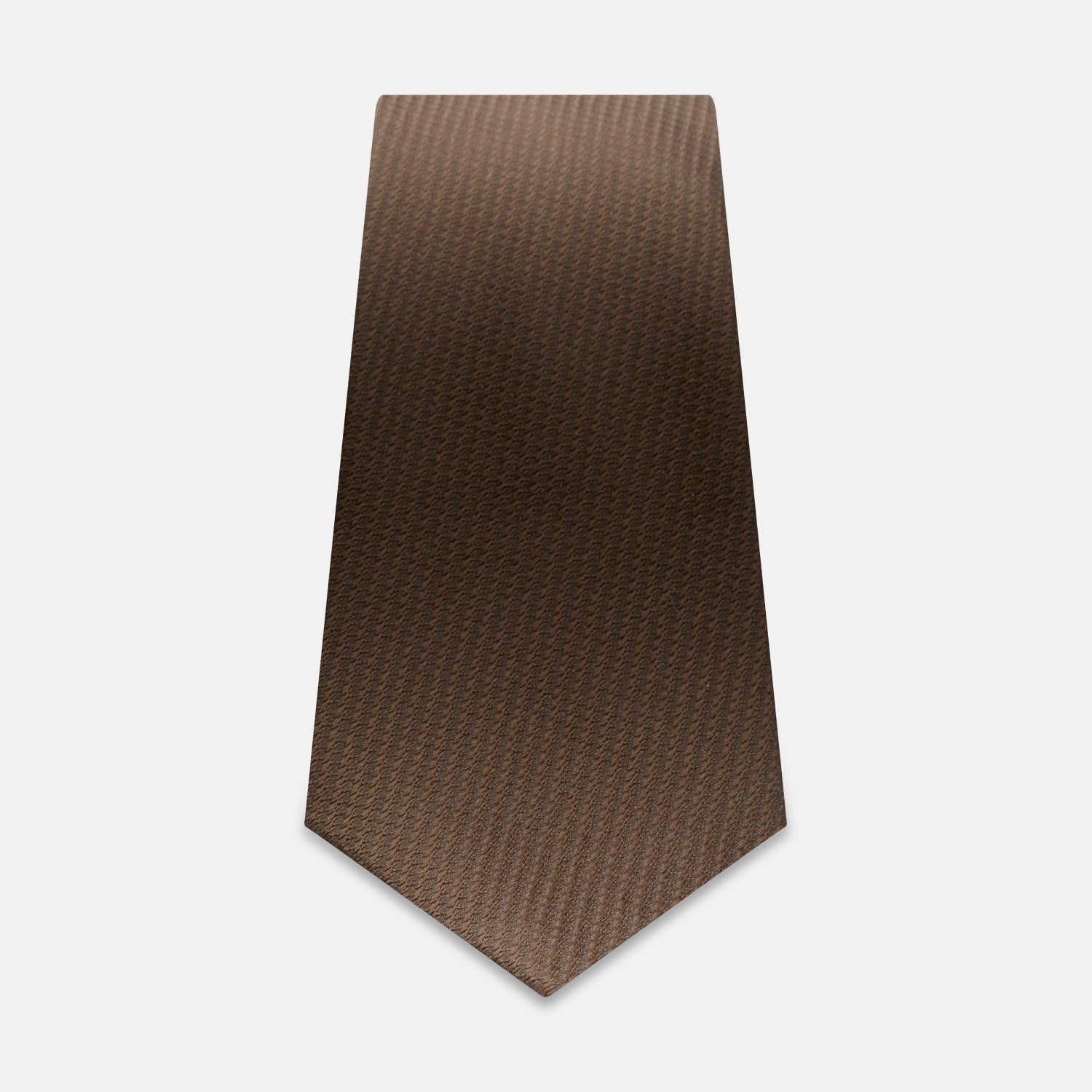 View 2 of product The Turnbull & Asser Brown Lace Silk Tie, featuring a subtle houndstooth pattern, is shown flat against a light gray background.