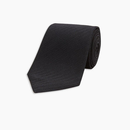 Slim Black Herringbone Silk Tie Image 4