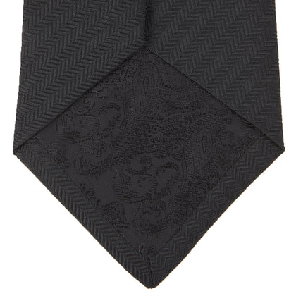 Slim Black Herringbone Silk Tie Image 3