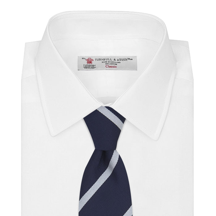 Slim Navy and White Blazer Stripe Repp Silk Tie Image 1
