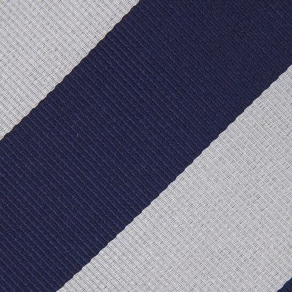 Long Navy and Off-White Block Stripe Repp Silk Tie Image 3