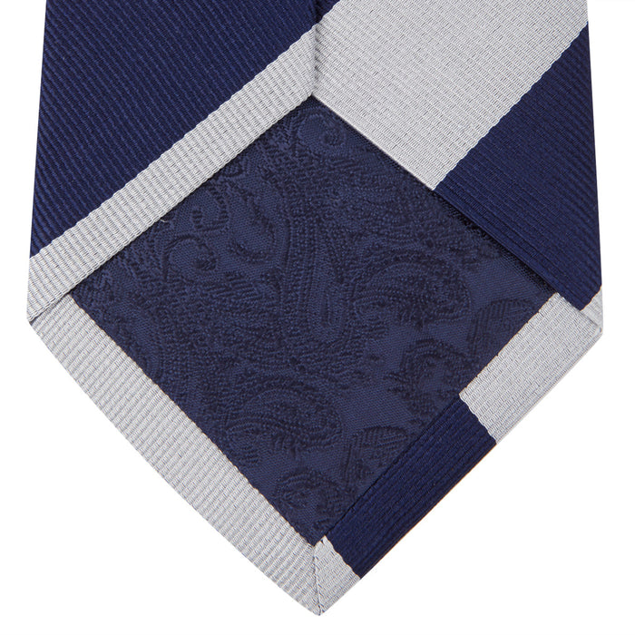 Navy and Off-White Block Stripe Repp Silk Tie Image 3
