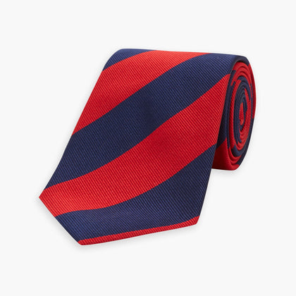 Long Navy and Red Block Stripe Repp Silk Tie Image 4